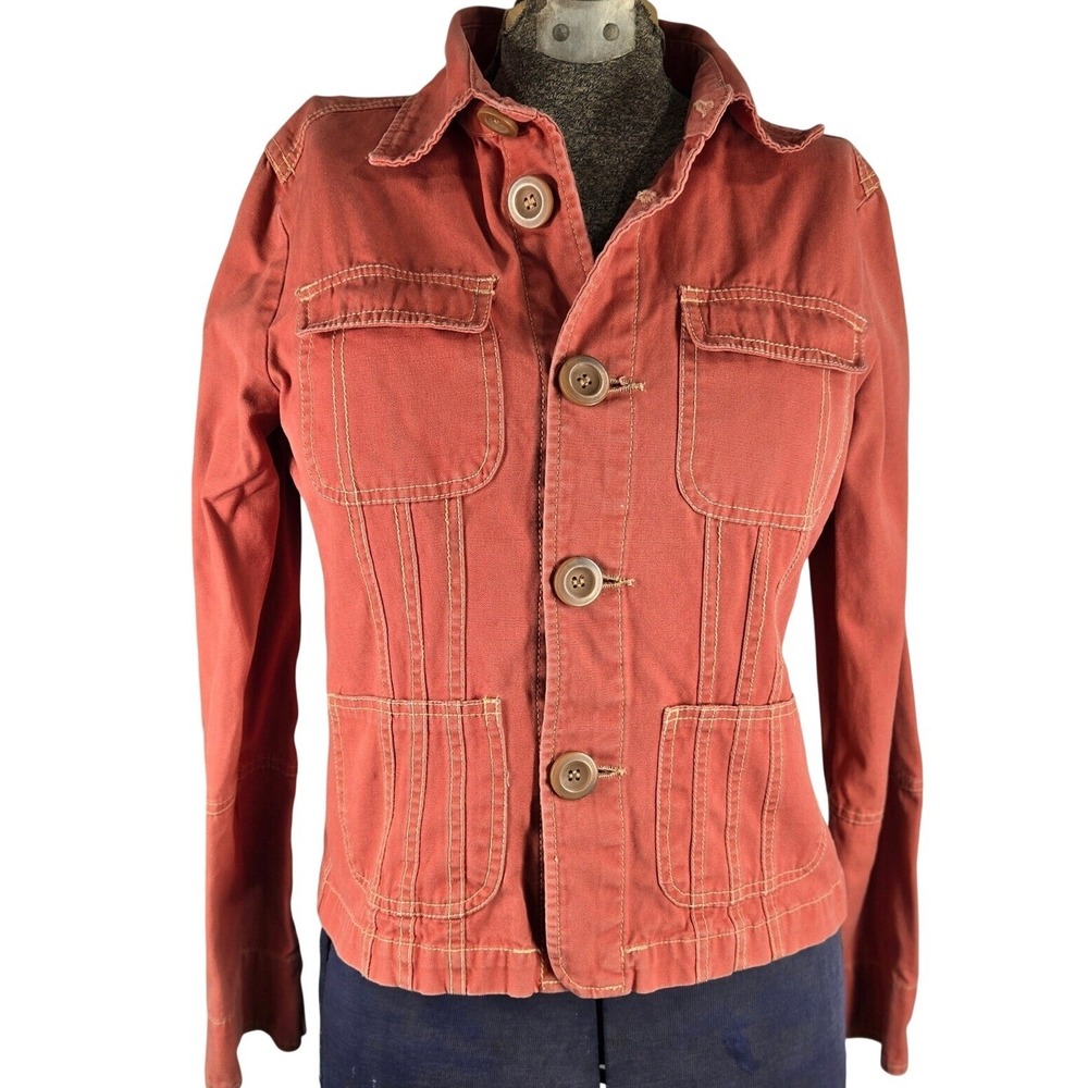Tulle Utility Jacket Women's Medium Rust Orange Canvas Button Front Chore Coat